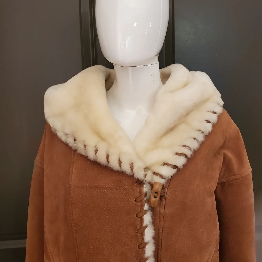 Vintage Marvin Richards Hooded Leather Shearling Coat - Picture 2 of 12